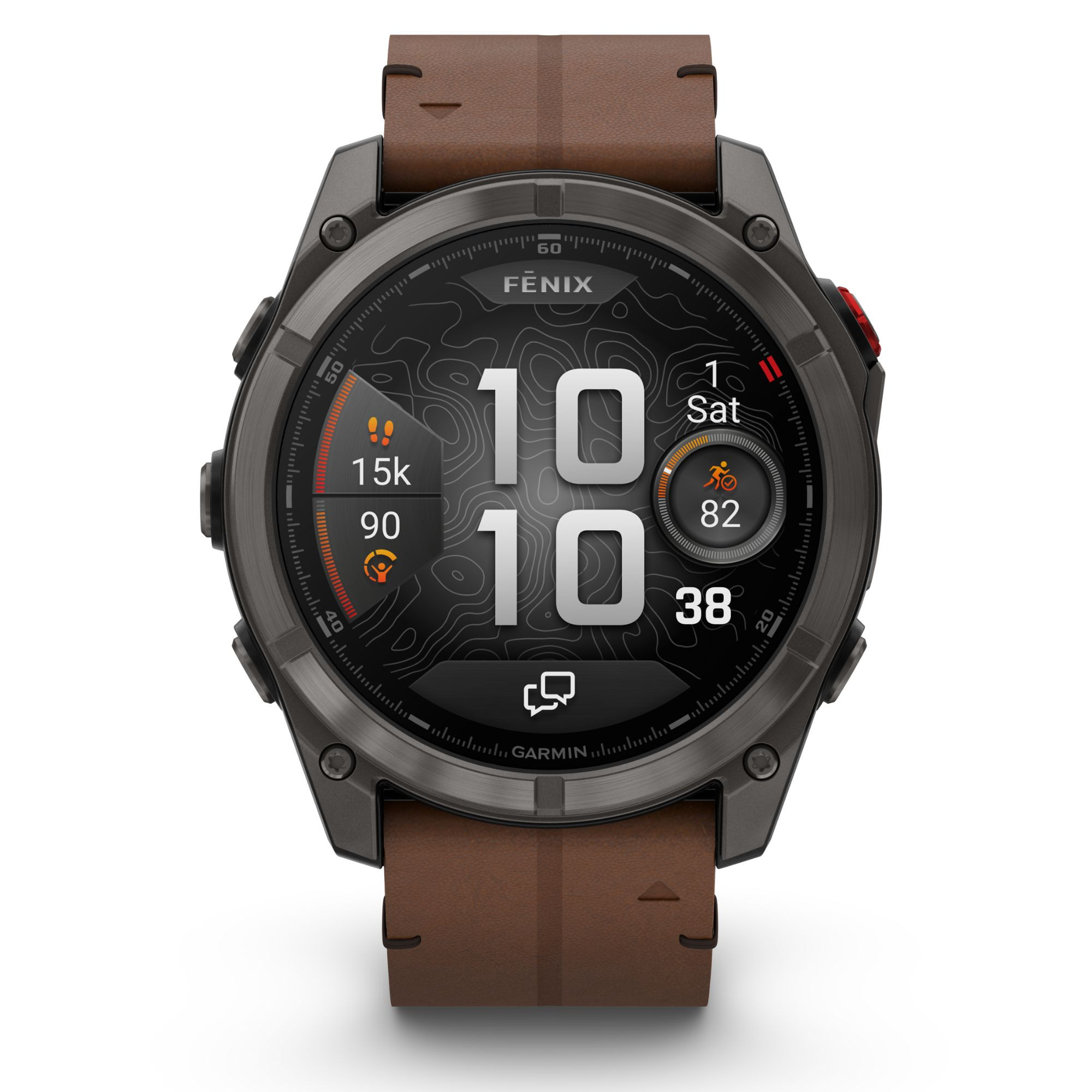 Montre Garmin Fénix 8 Pro AMOLED Sapphire Titane Carbon Gray DLC bracelet cuir marron et silicone noir 51 mm