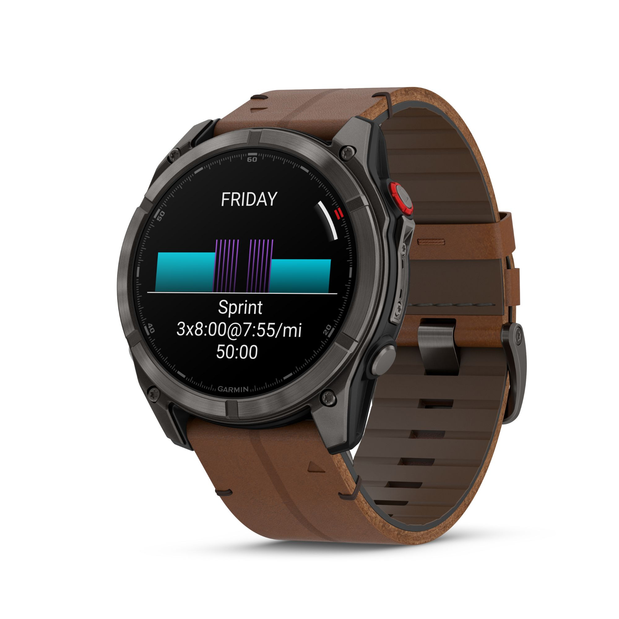 Montre Garmin Fénix 8 Pro AMOLED Sapphire Titane Carbon Gray DLC bracelet cuir marron et silicone noir 51 mm