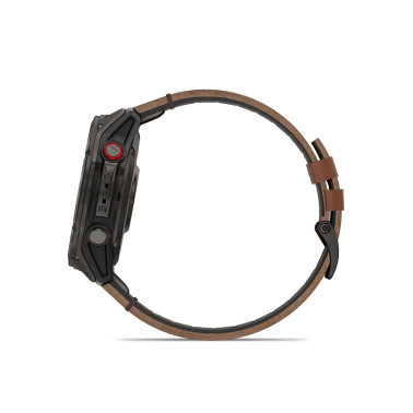 Montre Garmin Fénix 8 Pro AMOLED Sapphire Titane Carbon Gray DLC bracelet cuir marron et silicone noir 51 mm