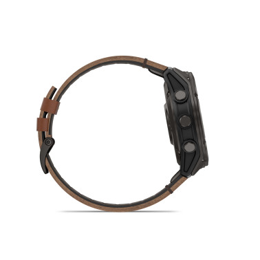 Montre Garmin Fénix 8 Pro AMOLED Sapphire Titane Carbon Gray DLC bracelet cuir marron et silicone noir 51 mm