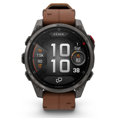 Montre Garmin Fénix 8 Pro AMOLED Sapphire Titane Carbon Gray DLC bracelet cuir marron et silicone noir 47 mm