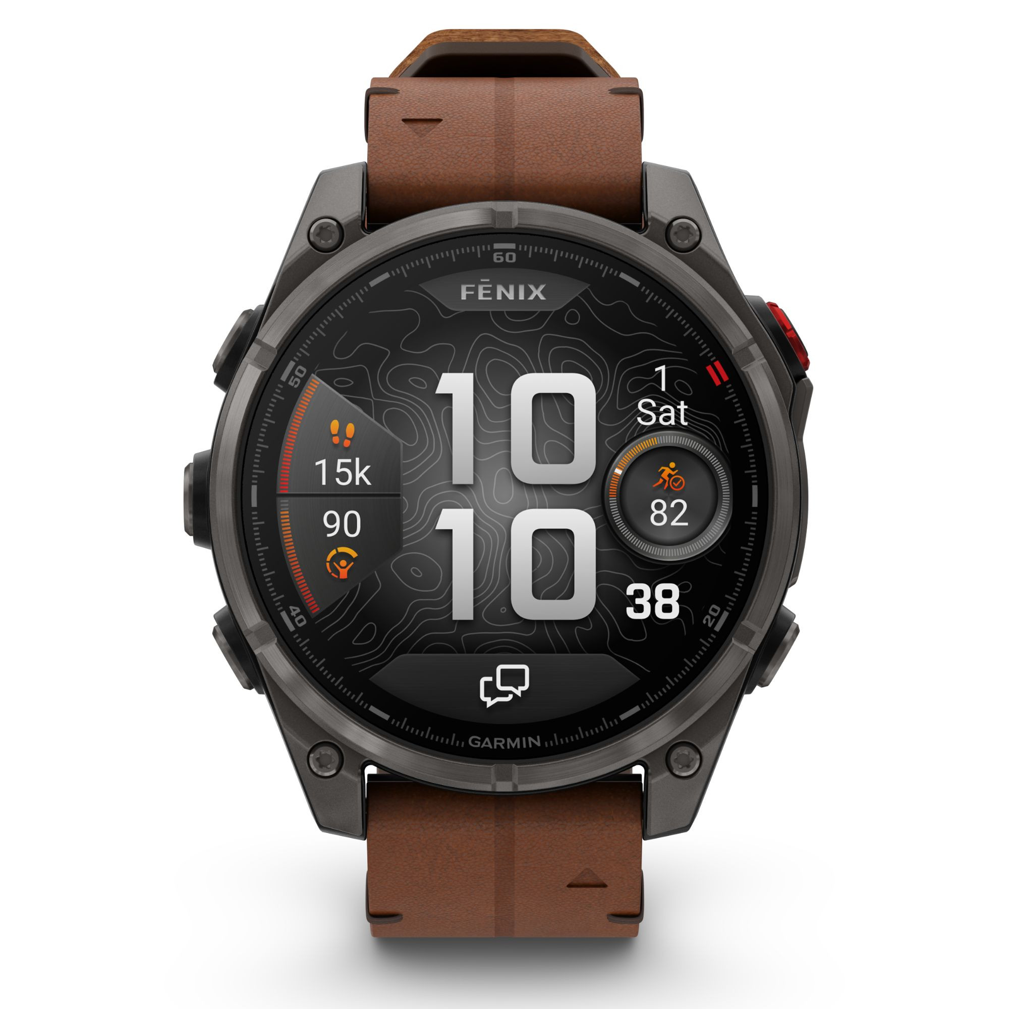Montre Garmin Fénix 8 Pro AMOLED Sapphire Titane Carbon Gray DLC bracelet cuir marron et silicone noir 47 mm