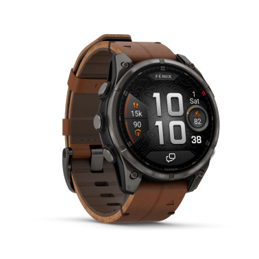 Montre Garmin Fénix 8 Pro AMOLED Sapphire Titane Carbon Gray DLC bracelet cuir marron et silicone noir 47 mm