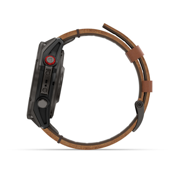 Montre Garmin Fénix 8 Pro AMOLED Sapphire Titane Carbon Gray DLC bracelet cuir marron et silicone noir 47 mm