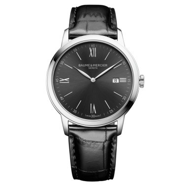Montre Baume et Mercier Classima quartz cadran ardoise bracelet cuir veau noir 42 mm