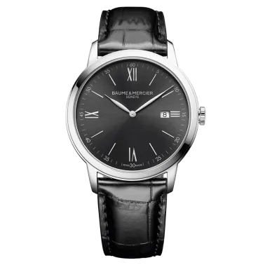 Montre Baume et Mercier Classima quartz cadran ardoise bracelet cuir veau noir 42 mm