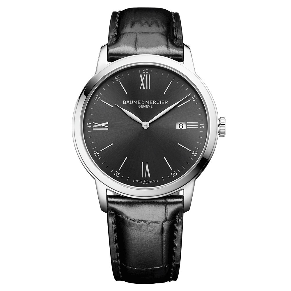 Montre Baume et Mercier Classima quartz cadran ardoise bracelet cuir veau noir 42 mm