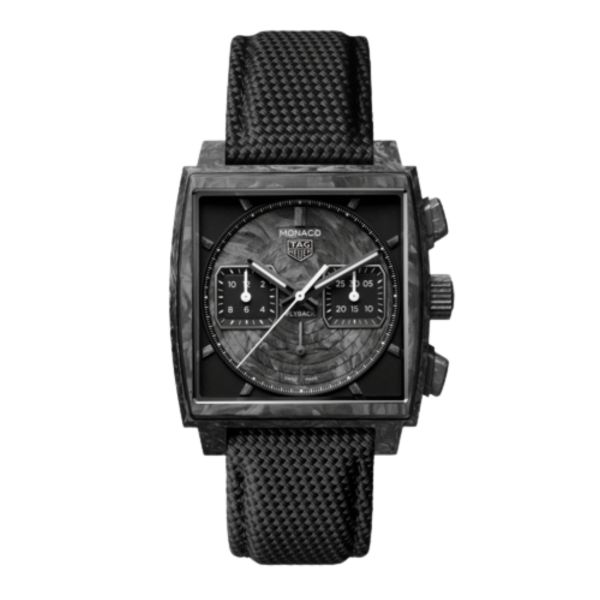 Montre TAG Heuer Monaco Flyback Chronograph TH-Carbonspring automatique cadran noir bracelet caoutchouc 39 mm