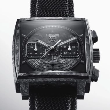 Montre TAG Heuer Monaco Flyback Chronograph TH-Carbonspring automatique cadran noir bracelet caoutchouc 39 mm