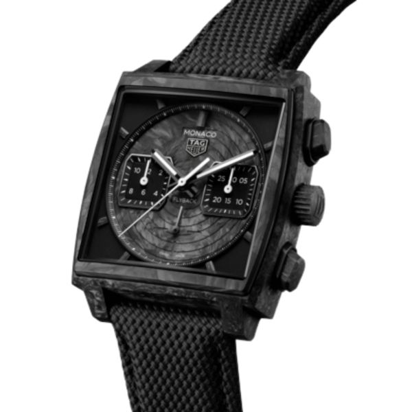 Montre TAG Heuer Monaco Flyback Chronograph TH-Carbonspring automatique cadran noir bracelet caoutchouc 39 mm