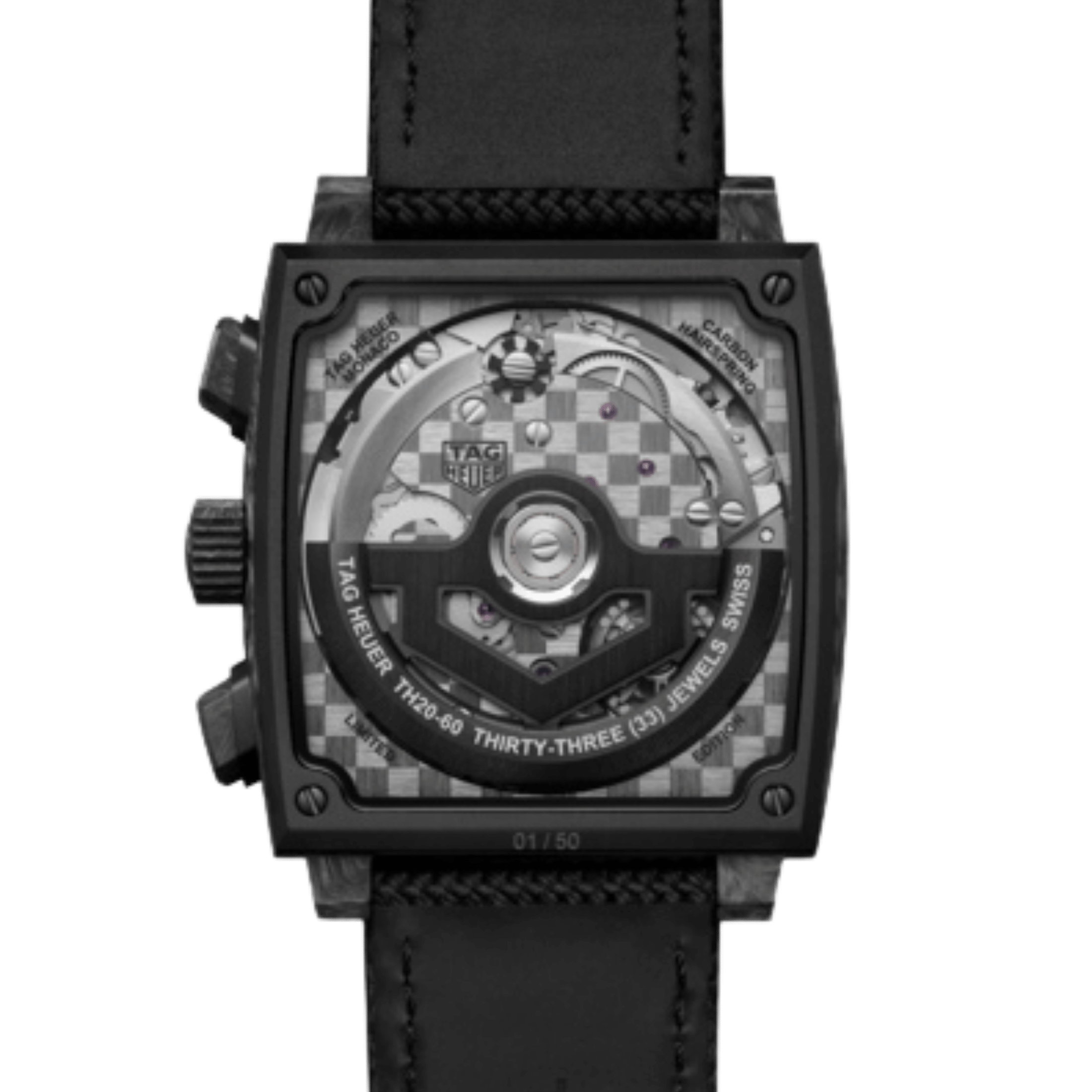 Montre TAG Heuer Monaco Flyback Chronograph TH-Carbonspring automatique cadran noir bracelet caoutchouc 39 mm