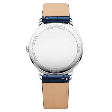 Montre Baume et Mercier Classima quartz cadran blanc bracelet cuir veau bleu 36,5 mm