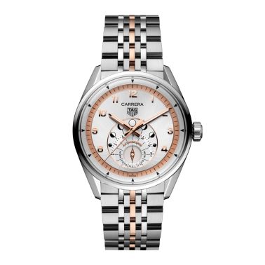 Montre TAG Heuer Carrera Astronomer automatique cadran argenté bracelet acier et or rose 39 mm
