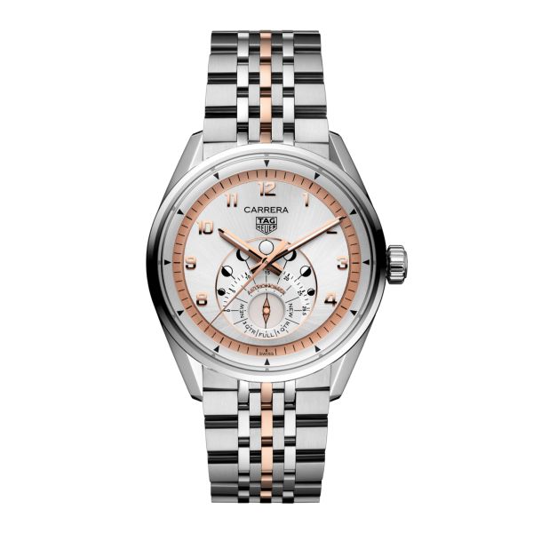 Montre TAG Heuer Carrera Astronomer automatique cadran argenté bracelet acier et or rose 39 mm