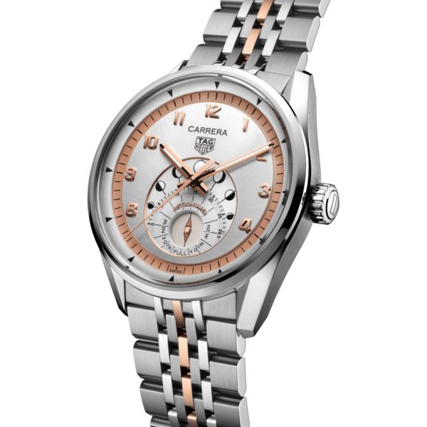 TAG Heuer Carrera Astronomer Automatic silver dial steel and rose gold bracelet 39 mm
