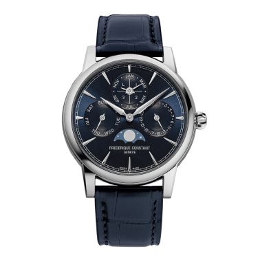 Montre Frederique Constant Manufacture Classic Perpetual Calendar automatique cadran bleu bracelet cuir 40 mm