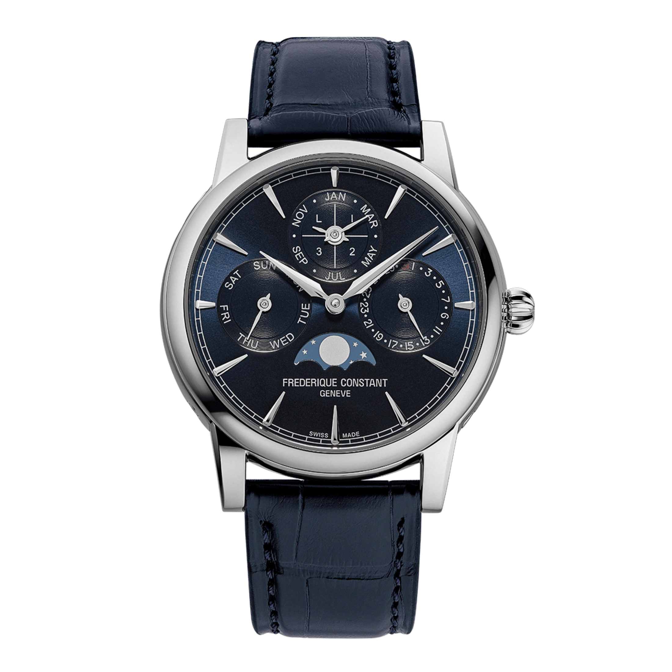 Montre Frederique Constant Manufacture Classic Perpetual Calendar automatique cadran bleu bracelet cuir 40 mm