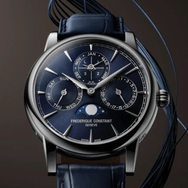 Montre Frederique Constant Manufacture Classic Perpetual Calendar automatique cadran bleu bracelet cuir 40 mm