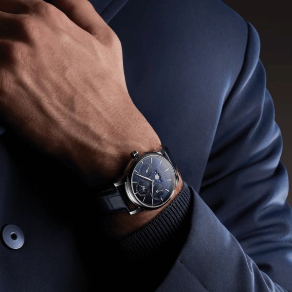 Montre Frederique Constant Manufacture Classic Perpetual Calendar automatique cadran bleu bracelet cuir 40 mm