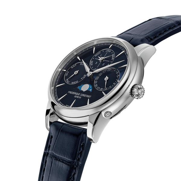Montre Frederique Constant Manufacture Classic Perpetual Calendar automatique cadran bleu bracelet cuir 40 mm