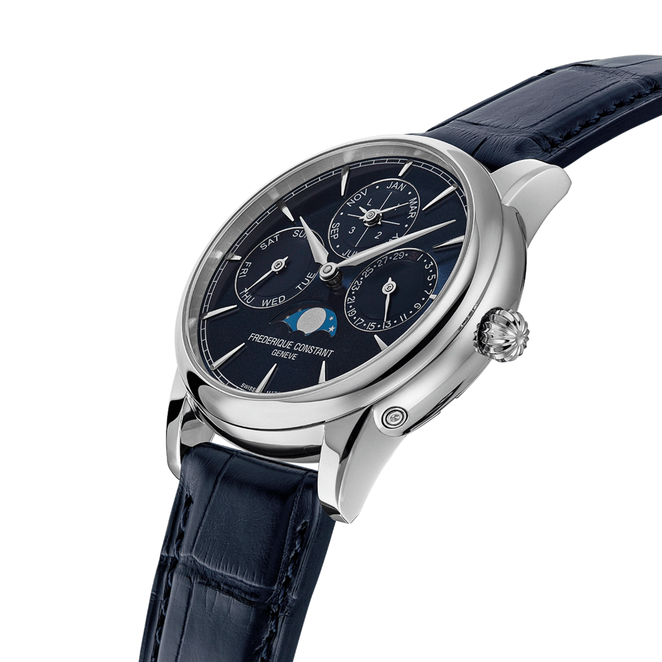 Montre Frederique Constant Manufacture Classic Perpetual Calendar automatique cadran bleu bracelet cuir 40 mm