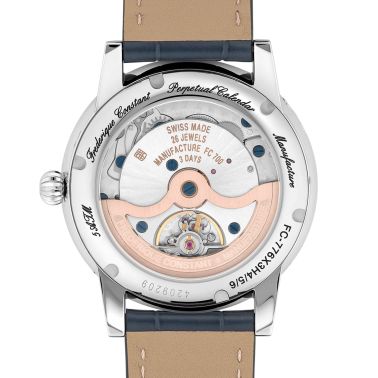 Montre Frederique Constant Manufacture Classic Perpetual Calendar automatique cadran bleu bracelet cuir 40 mm