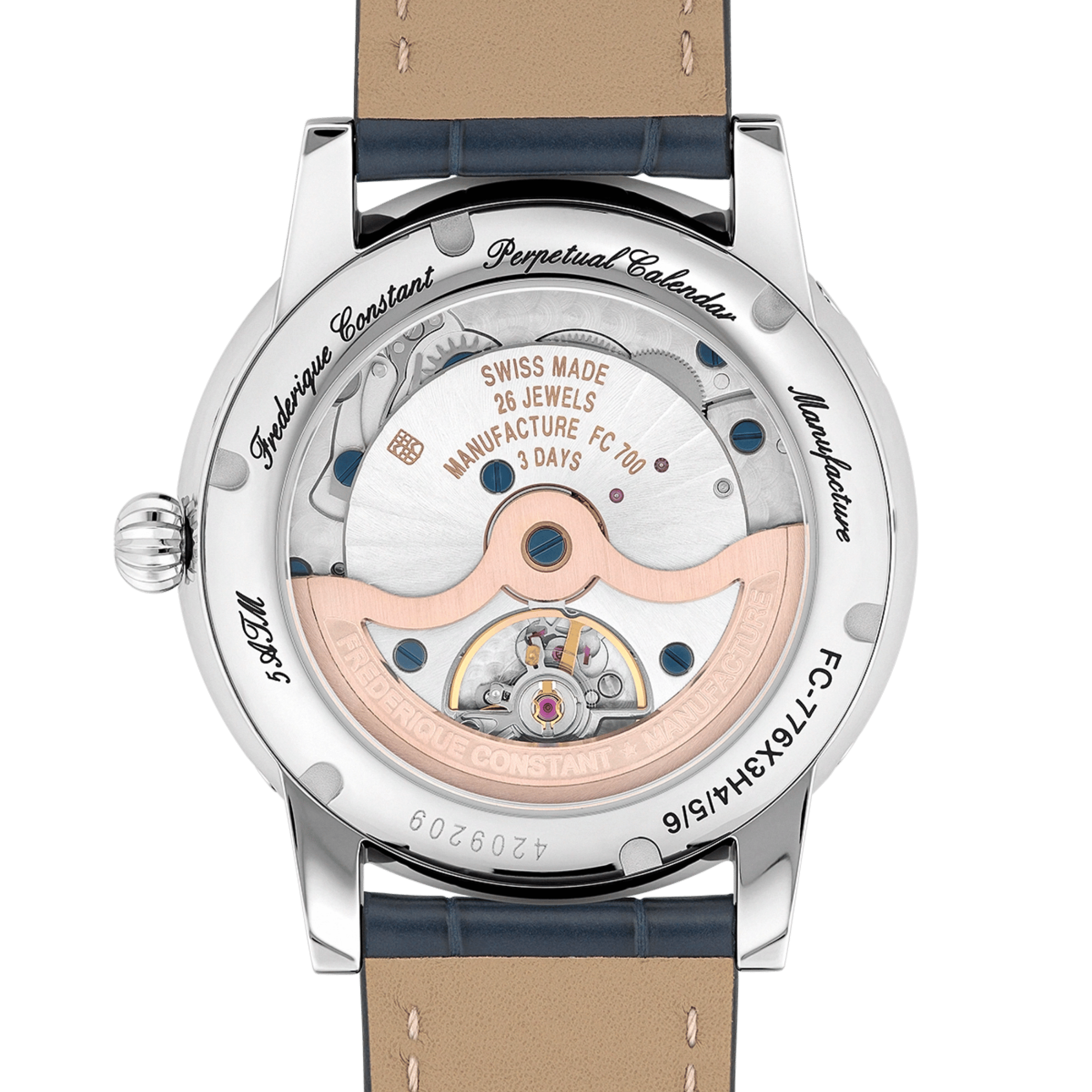 Montre Frederique Constant Manufacture Classic Perpetual Calendar automatique cadran bleu bracelet cuir 40 mm