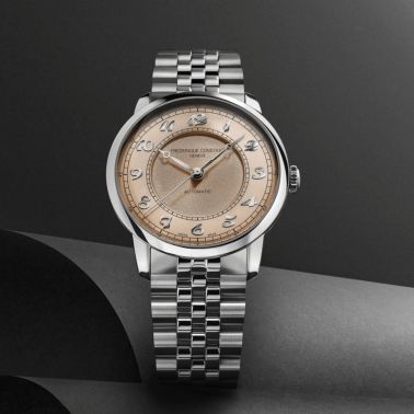 Montre Frédérique Constant Classics Première Automatique cadran saumon bracelet acier 38,5 mm