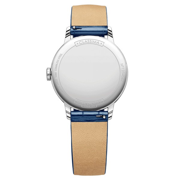 Montre Baume et Mercier Classima quartz cadran argenté bracelet cuir bleu 31 mm