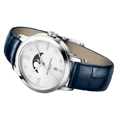 Montre Baume et Mercier Classima quartz cadran argenté bracelet cuir bleu 31 mm