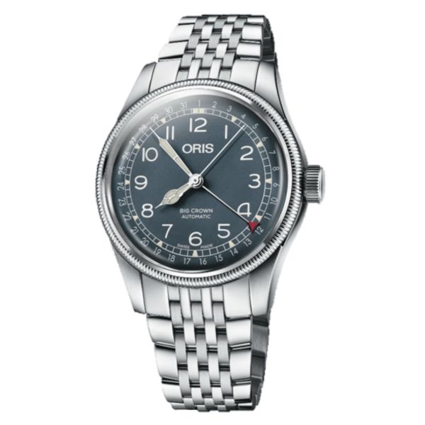 Montre Oris Big Crown Pointer Date cadran bleu bracelet acier 40 mm