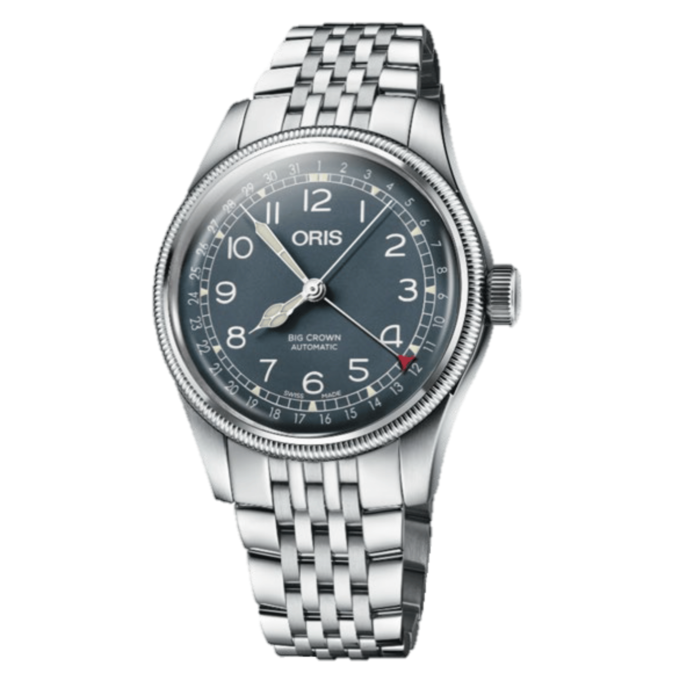 Montre Oris Big Crown Pointer Date cadran bleu bracelet acier 40 mm