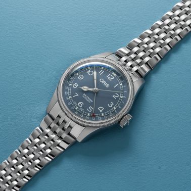 Montre Oris Big Crown Pointer Date cadran bleu bracelet acier 40 mm