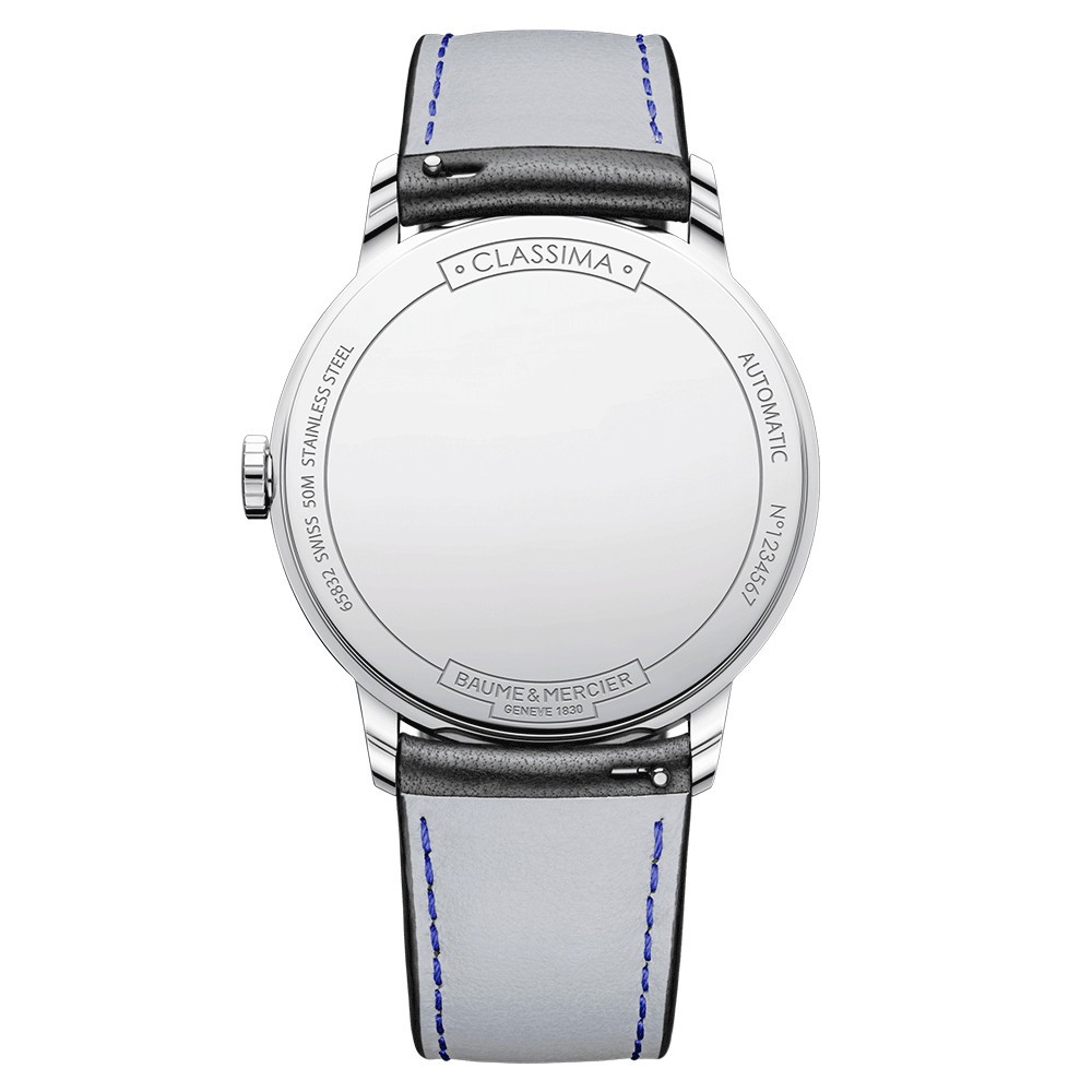 Montre Baume et Mercier Classima automatique cadran blanc bracelet cuir veau noir 42 mm