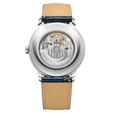 Montre Baume et Mercier Classima automatique cadran argenté bracelet cuir alligator bleu nuit 42 mm 10333