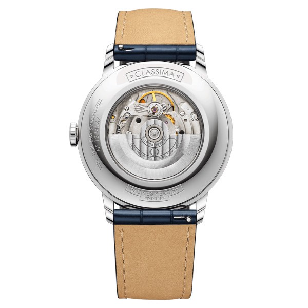 Montre Baume et Mercier Classima automatique cadran argenté bracelet cuir alligator bleu nuit 42 mm 10333