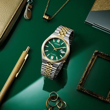 Citizen Tsuyosa 60 automatic watch black dial steel and PVD yellow gold bracelet 40 mm