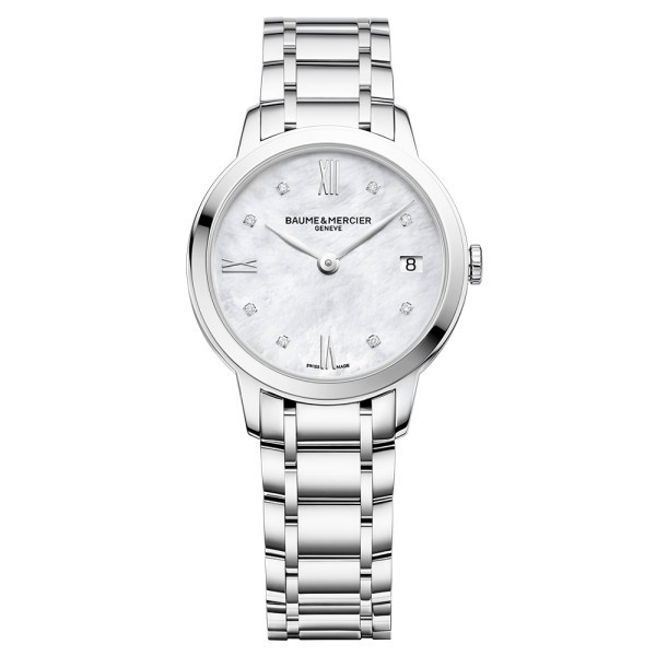 Montre Baume et Mercier Classima quartz cadran nacre index diamants bracelet acier 31 mm