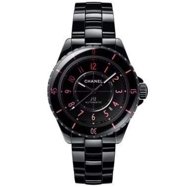 CHANEL J12 BLUSH automatic watch with black dial and black ceramic bracelet, 38 mm