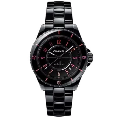 Montre CHANEL J12 BLUSH automatique cadran noir et bracelet céramique noir 38 mm
