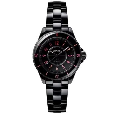 CHANEL J12 BLUSH automatic watch with black dial and black ceramic bracelet, 33 mm
