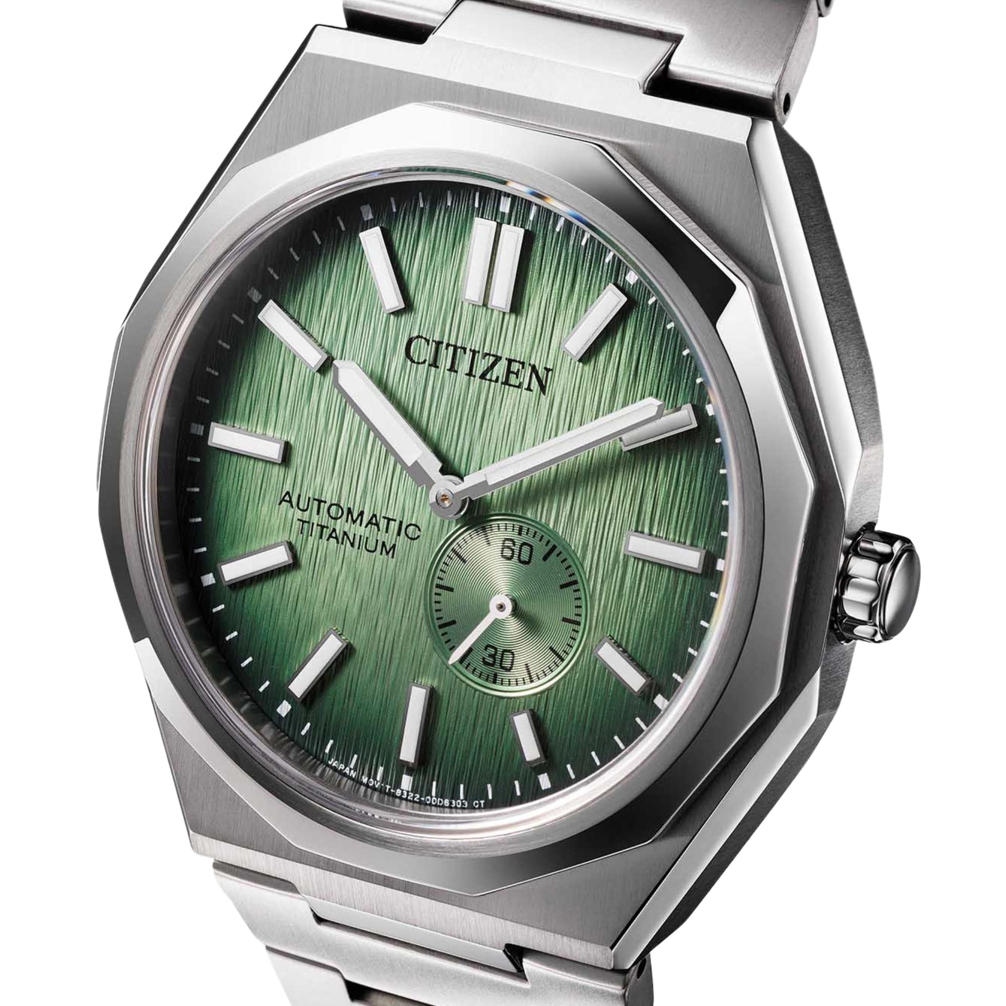 Citizen Super Zenshin 60 Super Titanium Automatic Watch with Green Dial and Titanium Bracelet, 40.5 mm