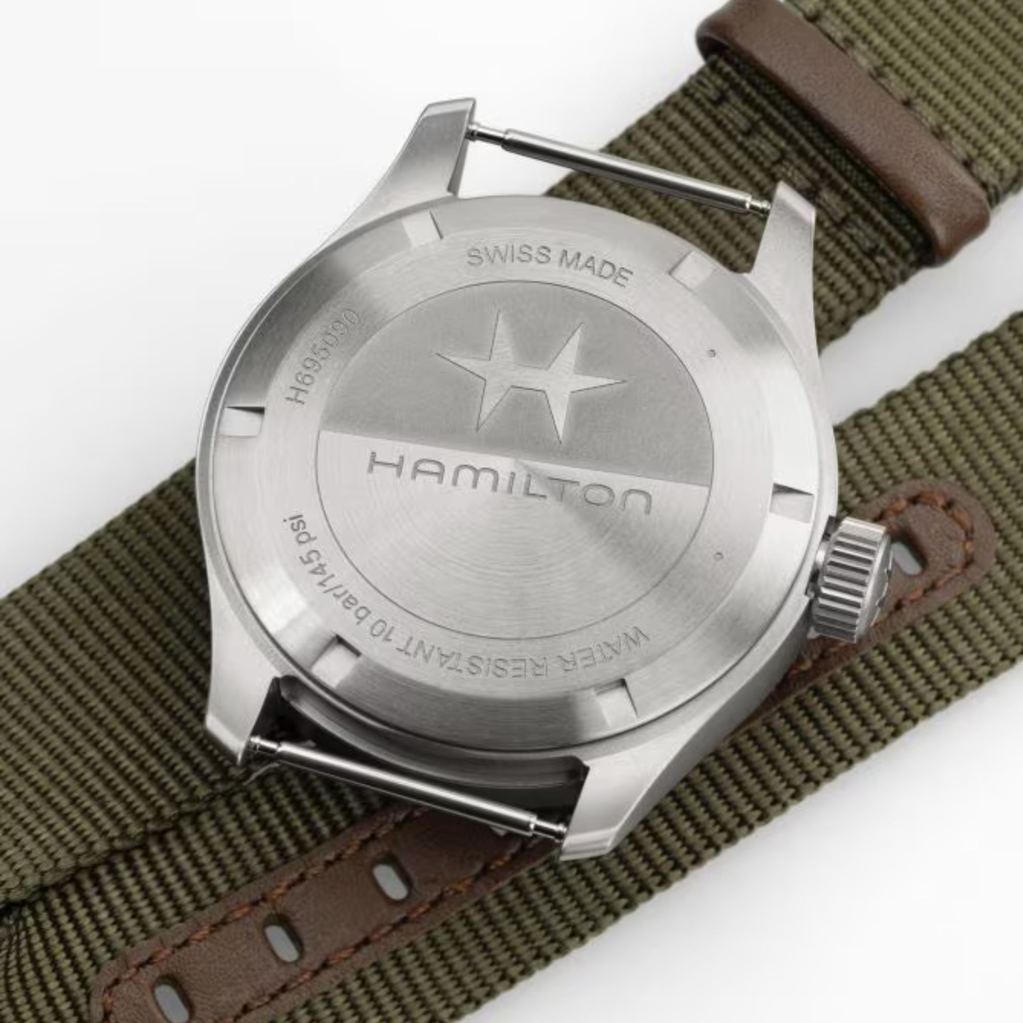 Montre Hamilton Khaki Field Power Reserve mécanique cadran noir bracelet NATO kaki 40 mm