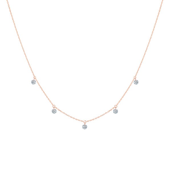 Collier La Brune et La Blonde 360° en or rose 5 diamants taille brillant 0,50 carat - Soldat_PL