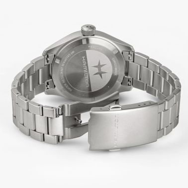 Hamilton Khaki Field Power Reserve mechanical watch with black dial and 40 mm steel bracelet