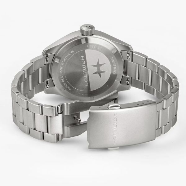 Hamilton Khaki Field Power Reserve mechanical watch with black dial and 40 mm steel bracelet