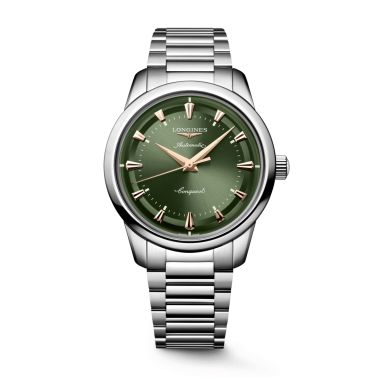 Longines Conquest Heritage automatic green dial steel bracelet 40 mm