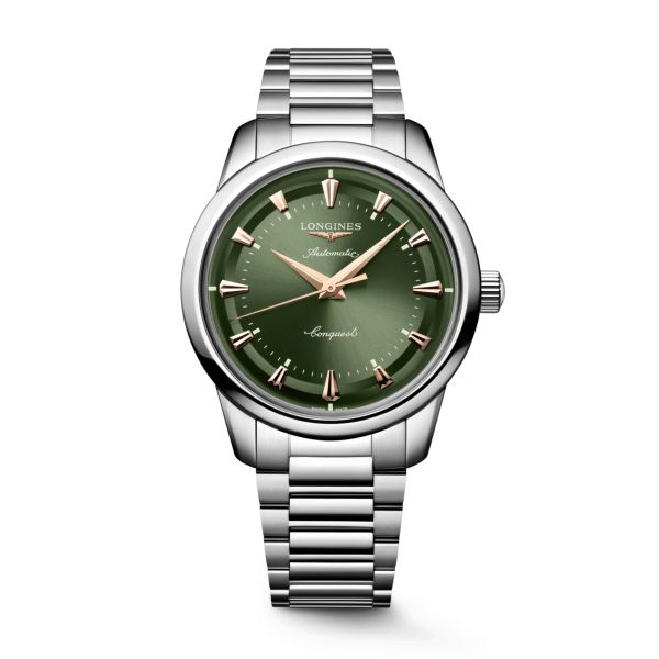 Montre Longines Conquest Heritage automatique cadran vert bracelet acier 40 mm