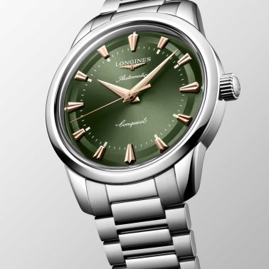 Longines Conquest Heritage automatic green dial steel bracelet 40 mm