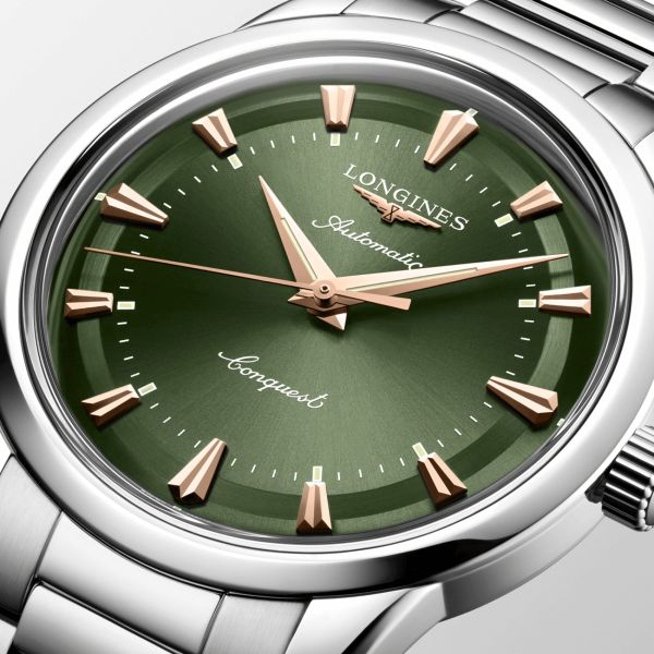 Montre Longines Conquest Heritage automatique cadran vert bracelet acier 40 mm